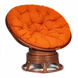 Кресло-качалка PAPASAN/ПАПАСАН w 23/01 B /с подушкой/ 115х78х104 см, Pecan (орех), ткань Оранжевый, С 23 Pecan (орех)