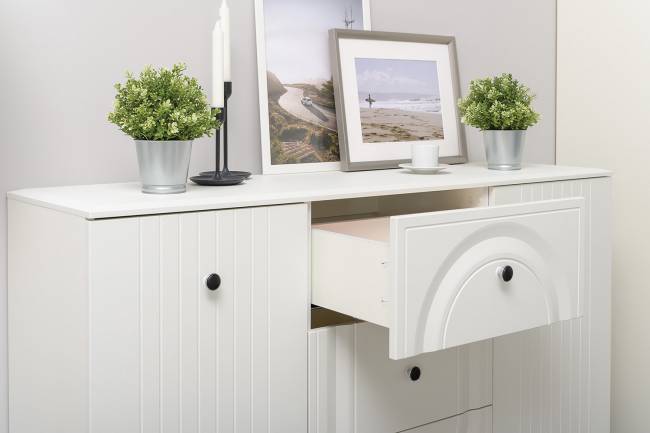 Комод с сервантом и навесной полкой Валенсия цвет белый шагрень