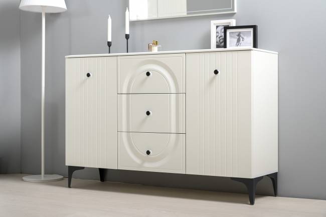 Комод с сервантом и навесной полкой Валенсия цвет белый шагрень