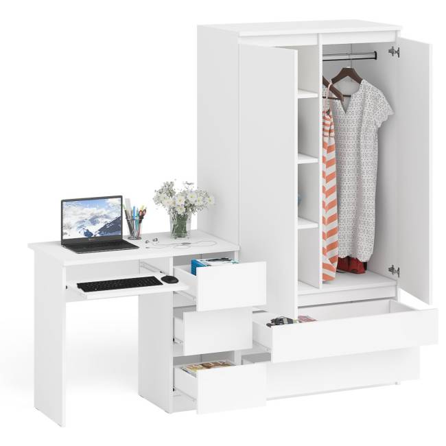 Компьютерный стол с ящиками правый и шкаф-комод МШ900.1 Мори цвет белый Компьютерный стол с ящиками правый и шкаф-комод МШ900.1 Мори цвет белый