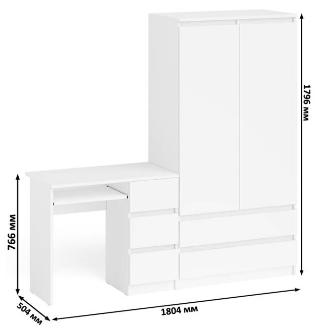 Компьютерный стол с ящиками правый и шкаф-комод МШ900.1 Мори цвет белый Компьютерный стол с ящиками правый и шкаф-комод МШ900.1 Мори цвет белый