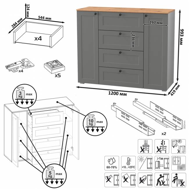Два больших комода Остин цвет серый графит/дуб крафт золотой Два больших комода Остин цвет серый графит/дуб крафт золотой