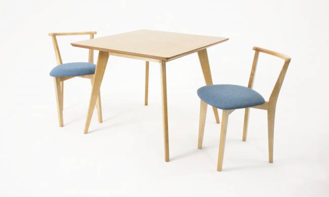 Стол Сканди М 100 натур со стульями Франк натур рогожка синий