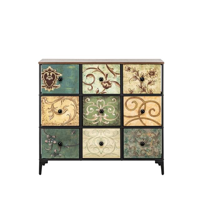 Комод Leset Лунет 9 ящ. Чёрный Мульти зеленый Комод Leset Лунет 9 ящ. Чёрный Мульти зеленый