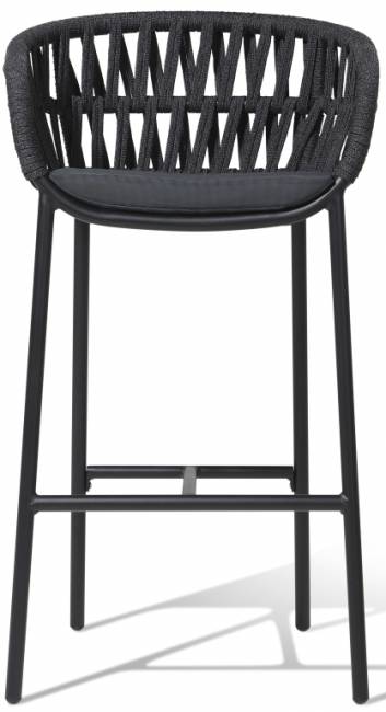Кресло барное плетеное с подушкой Tahiti черный, темно-серый, черный 560х570х1040 мм