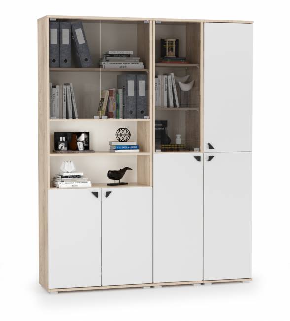 Набор стеллажей Бостон № 48 цвет дуб эндгрейн элегантный/фасады МДФ милк рикамо софт Набор стеллажей Бостон № 48 цвет дуб эндгрейн элегантный/фасады МДФ милк рикамо софт