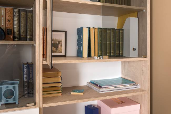 Набор стеллажей Бостон № 48 цвет дуб эндгрейн элегантный/фасады МДФ милк рикамо софт Набор стеллажей Бостон № 48 цвет дуб эндгрейн элегантный/фасады МДФ милк рикамо софт