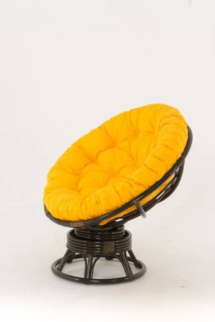 Кресло-качалка "PAPASAN"  темный коньяк с механизмом желтая подушка