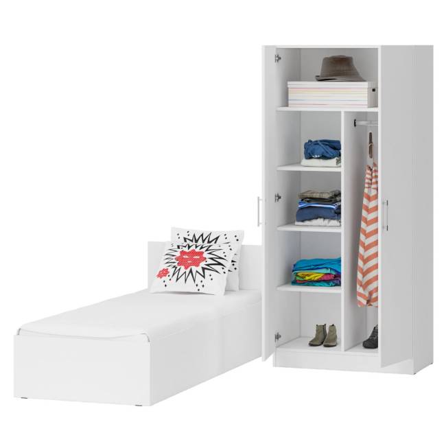 Кровать белая односпальная 800 со шкафом для одежды 2-х створчатым Стандарт цвет белый