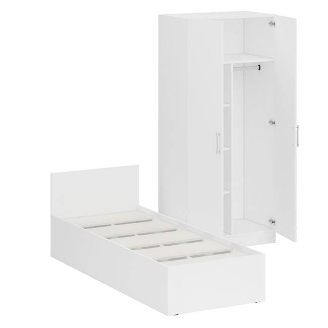 Кровать белая односпальная 800 со шкафом для одежды 2-х створчатым Стандарт цвет белый