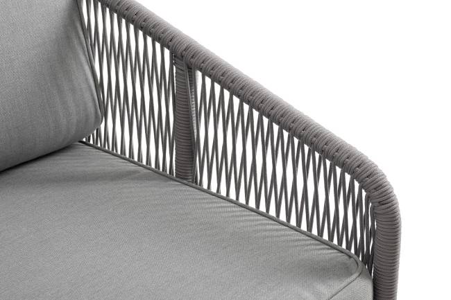 "Канны" левый модуль плетеный из роупа, каркас алюминий белый шагрень, роуп светло-серый круглый, ткань светло-серая