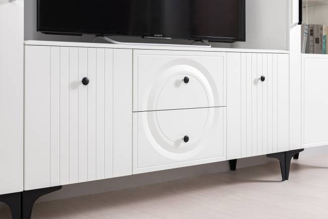 Комод Валенсия 13.309 с тумбой под ТВ Валенсия цвет белый шагрень