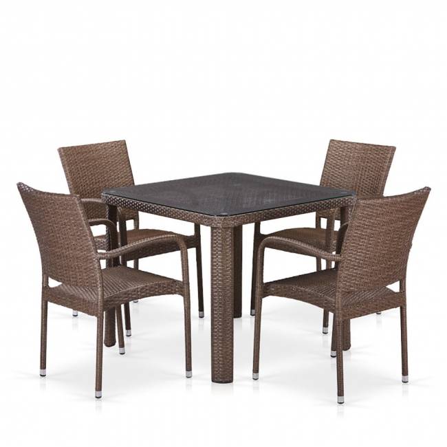 Комплект плетеной мебели из искусственного ротанга T341B/Y376-W773-90x90 4Pcs Brown