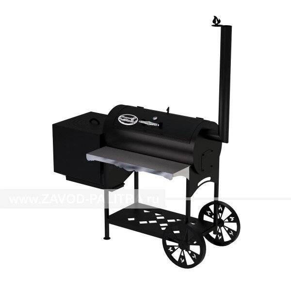 Гриль-Смокер казан XL, из стали толщиной 5 мм, печь слева, в термостойкой покраске Гриль-Смокер казан XL, из стали толщиной 5 мм, печь слева, в термостойкой покраске