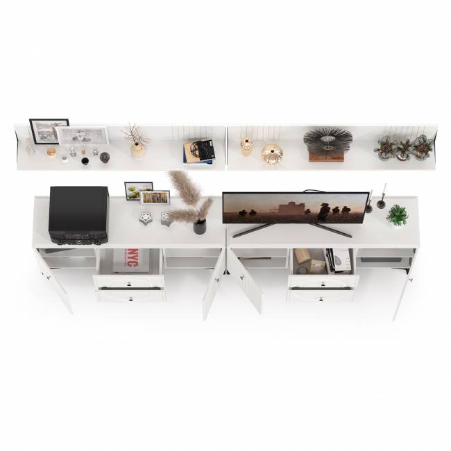 Две тумбы под ТВ с двумя полками Валенсия цвет белый шагрень