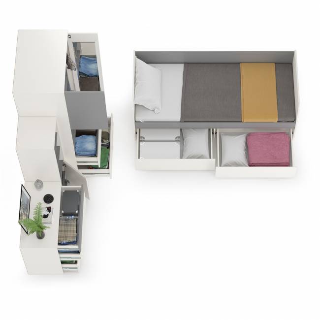 Мебель детская Торонто компоновка № 26 цвет белый шагрень/стальной серый