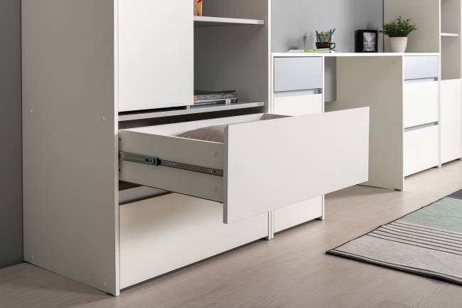 Мебель детская Торонто компоновка № 26 цвет белый шагрень/стальной серый