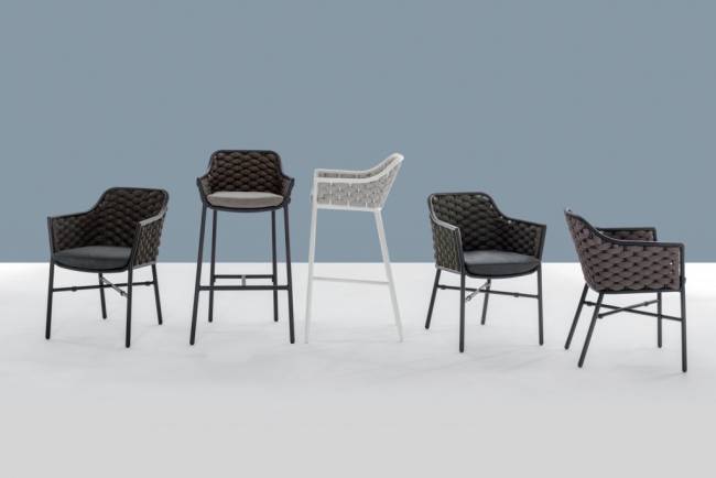 Кресло барное плетеное Panama черный, темно-серый, черный 540х540х1010 мм