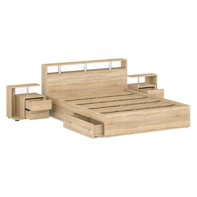 Кровать с ящиками 1600 Камелия + две тумбы цвет дуб сонома Кровать с ящиками 1600 Камелия + две тумбы цвет дуб сонома
