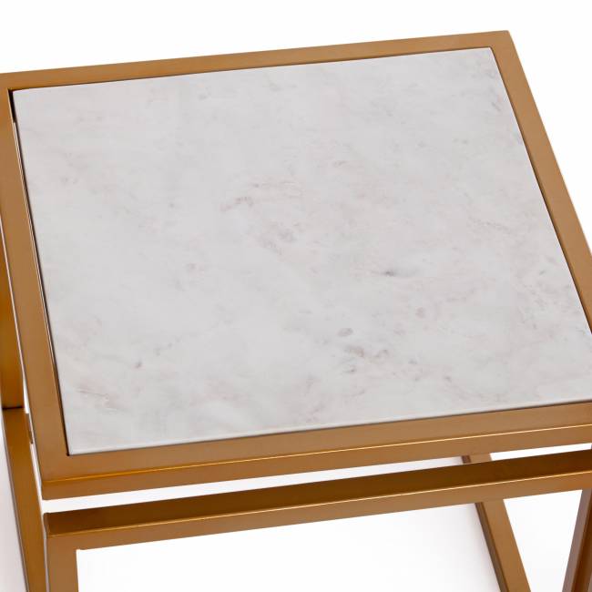 Столик кофейный Secret De Maison QUATTRO ( mod. 14153 ) алюминиевый сплав/мрамор, 41*41*41 см, золотой/белый мрамор золотой/белый мрамор алюминиевый сплав/мрамор