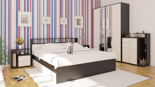 Кровать с ящиками Камелия 1800 цвет венге/дуб лоредо Кровать с ящиками Камелия 1800 цвет венге/дуб лоредо