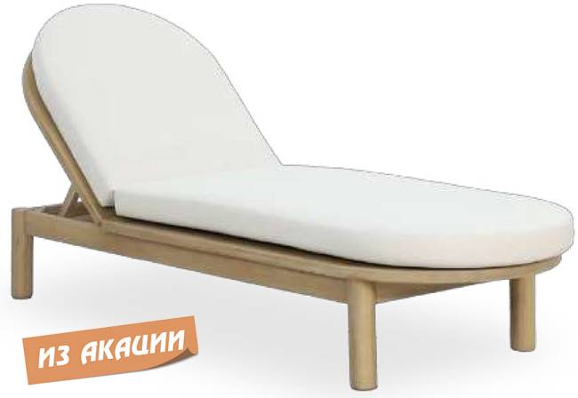 Шезлонг-лежак деревянный с матрасом Pill светлый тик, бежевый 1900х630х280 мм