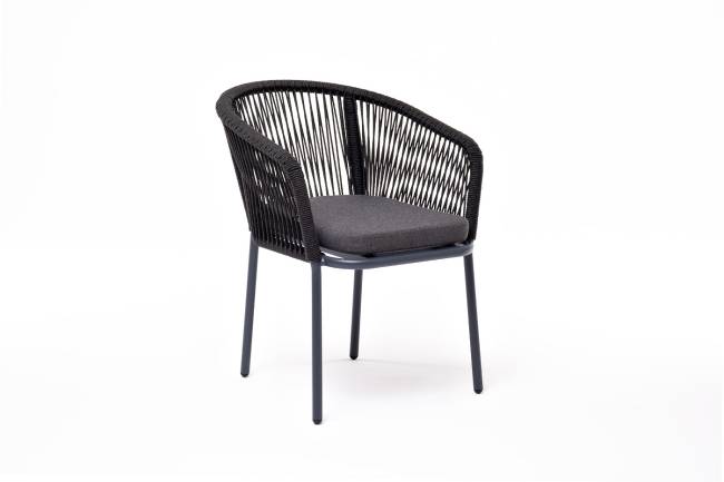 "Марсель" стул плетеный из роупа, каркас алюминий темно-серый (RAL7024) муар, роуп темно-серый круглый, ткань темно-серая 027 "Марсель" стул плетеный из роупа, каркас алюминий темно-серый (RAL7024) муар, роуп темно-серый круглый, ткань темно-серая 027